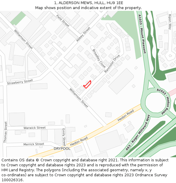 1, ALDERSON MEWS, HULL, HU9 1EE: Location map and indicative extent of plot