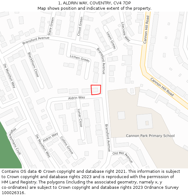 1, ALDRIN WAY, COVENTRY, CV4 7DP: Location map and indicative extent of plot