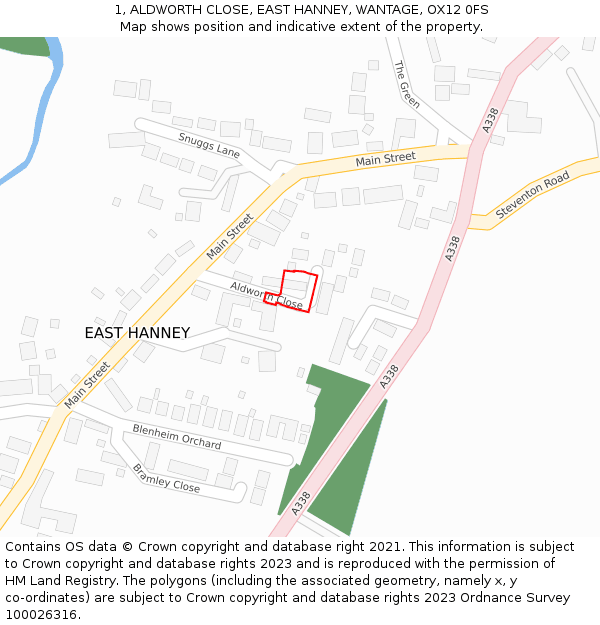 1, ALDWORTH CLOSE, EAST HANNEY, WANTAGE, OX12 0FS: Location map and indicative extent of plot