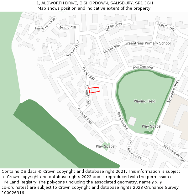 1, ALDWORTH DRIVE, BISHOPDOWN, SALISBURY, SP1 3GH: Location map and indicative extent of plot