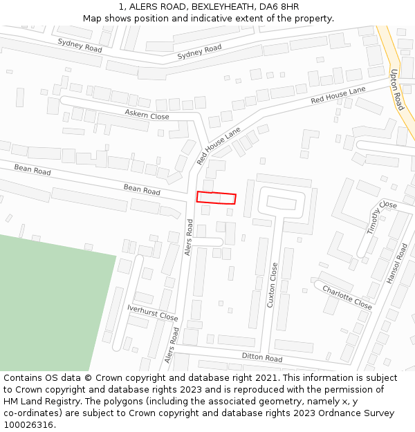 1, ALERS ROAD, BEXLEYHEATH, DA6 8HR: Location map and indicative extent of plot