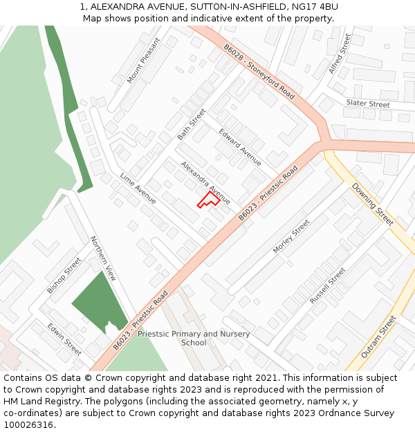 1, ALEXANDRA AVENUE, SUTTON-IN-ASHFIELD, NG17 4BU: Location map and indicative extent of plot