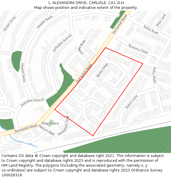 1, ALEXANDRA DRIVE, CARLISLE, CA1 2LN: Location map and indicative extent of plot