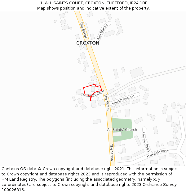 1, ALL SAINTS COURT, CROXTON, THETFORD, IP24 1BF: Location map and indicative extent of plot