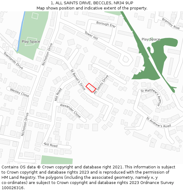 1, ALL SAINTS DRIVE, BECCLES, NR34 9UP: Location map and indicative extent of plot