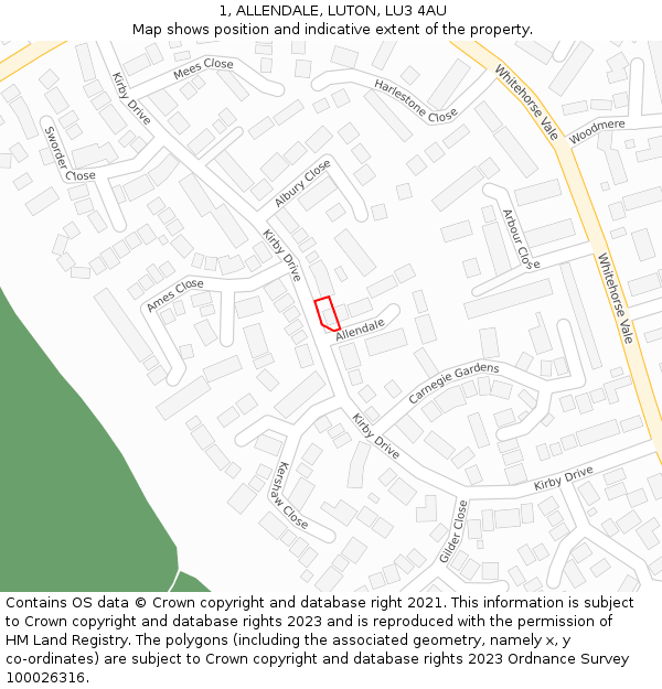 1, ALLENDALE, LUTON, LU3 4AU: Location map and indicative extent of plot
