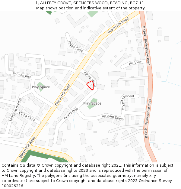 1, ALLFREY GROVE, SPENCERS WOOD, READING, RG7 1FH: Location map and indicative extent of plot
