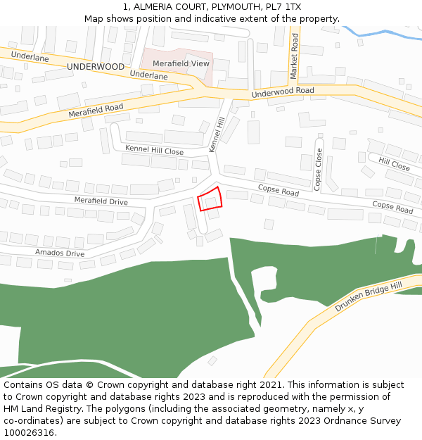 1, ALMERIA COURT, PLYMOUTH, PL7 1TX: Location map and indicative extent of plot