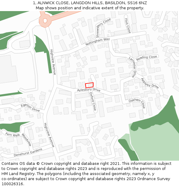 1, ALNWICK CLOSE, LANGDON HILLS, BASILDON, SS16 6NZ: Location map and indicative extent of plot