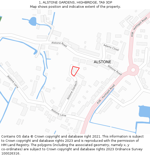 1, ALSTONE GARDENS, HIGHBRIDGE, TA9 3DP: Location map and indicative extent of plot