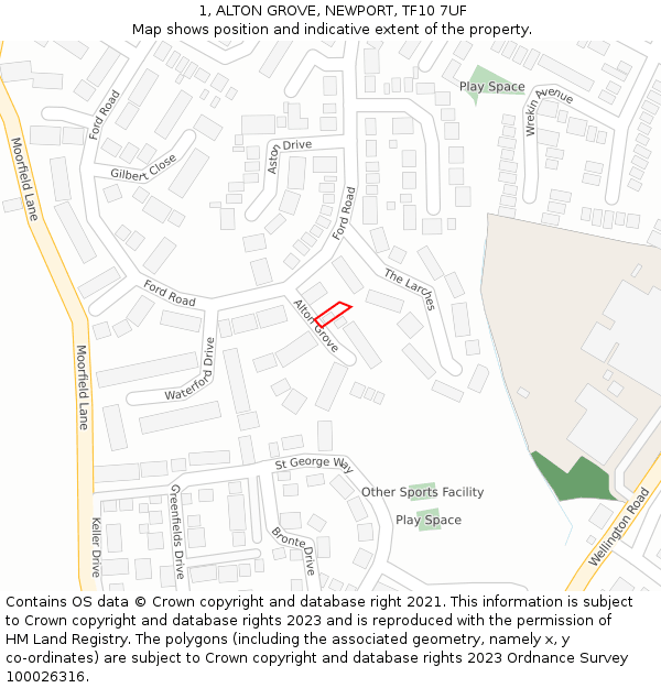 1, ALTON GROVE, NEWPORT, TF10 7UF: Location map and indicative extent of plot