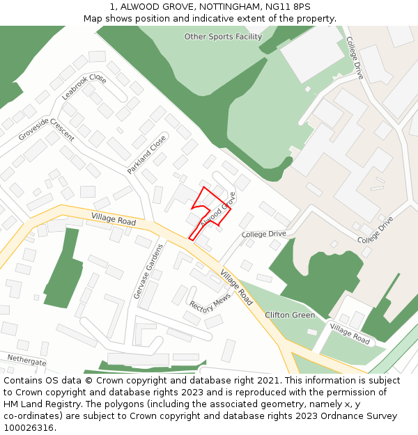 1, ALWOOD GROVE, NOTTINGHAM, NG11 8PS: Location map and indicative extent of plot