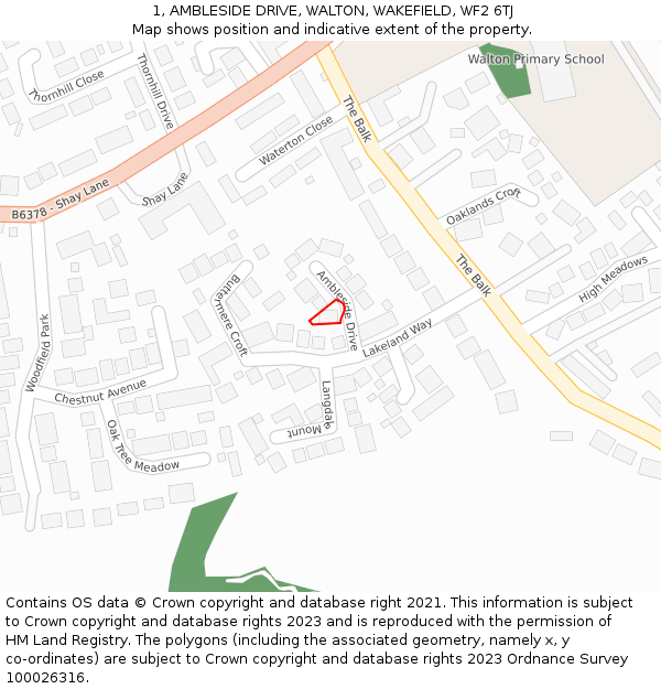 1, AMBLESIDE DRIVE, WALTON, WAKEFIELD, WF2 6TJ: Location map and indicative extent of plot