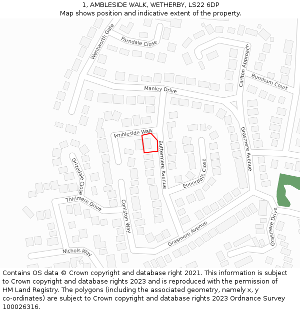1, AMBLESIDE WALK, WETHERBY, LS22 6DP: Location map and indicative extent of plot