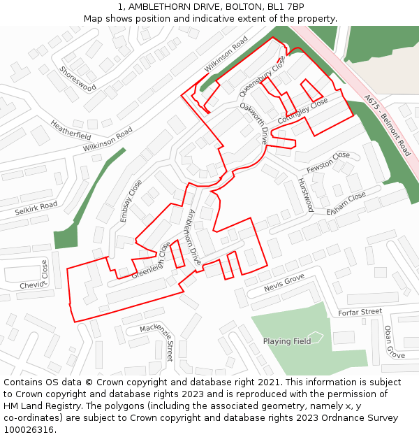1, AMBLETHORN DRIVE, BOLTON, BL1 7BP: Location map and indicative extent of plot