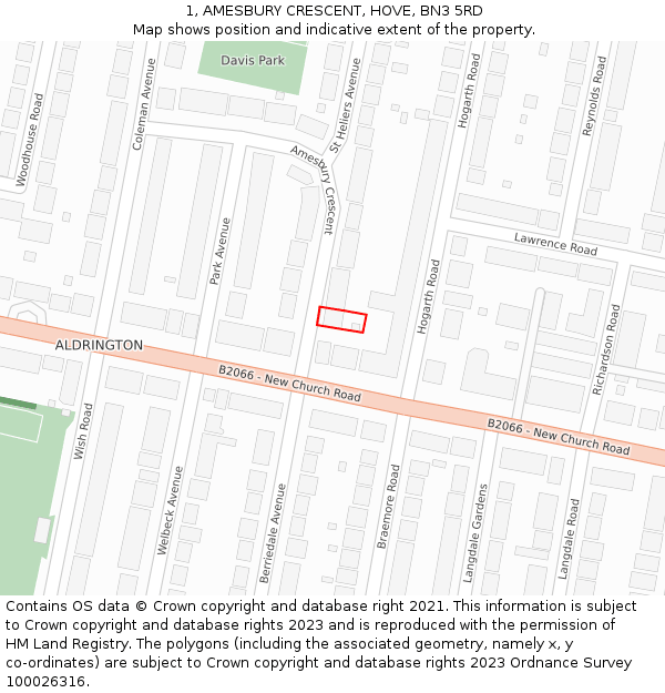 1, AMESBURY CRESCENT, HOVE, BN3 5RD: Location map and indicative extent of plot