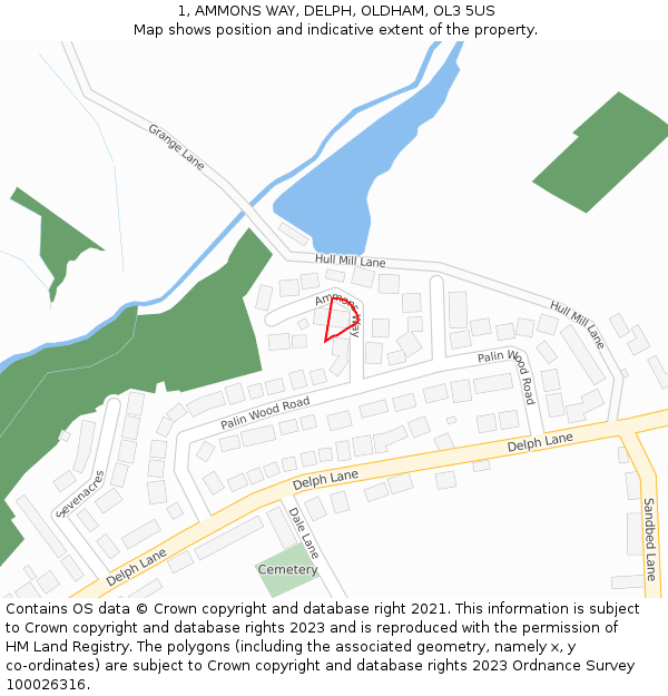1, AMMONS WAY, DELPH, OLDHAM, OL3 5US: Location map and indicative extent of plot