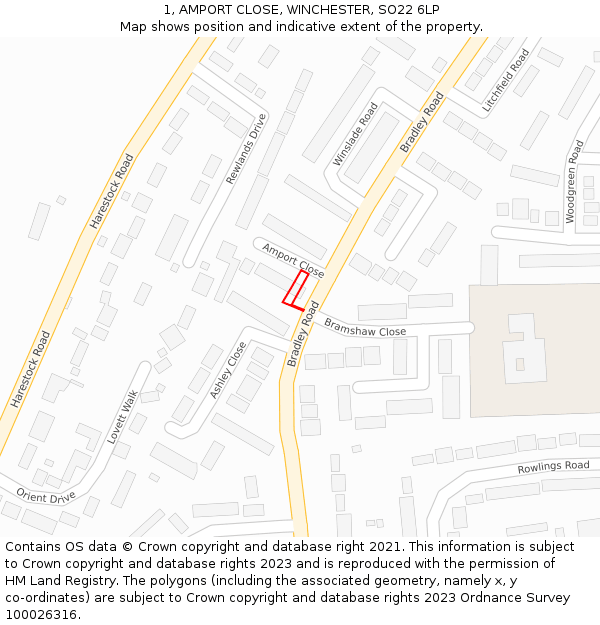 1, AMPORT CLOSE, WINCHESTER, SO22 6LP: Location map and indicative extent of plot
