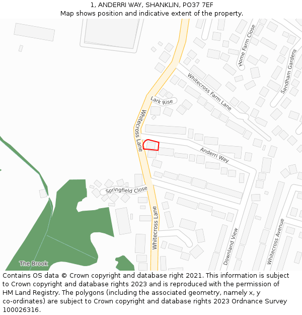 1, ANDERRI WAY, SHANKLIN, PO37 7EF: Location map and indicative extent of plot