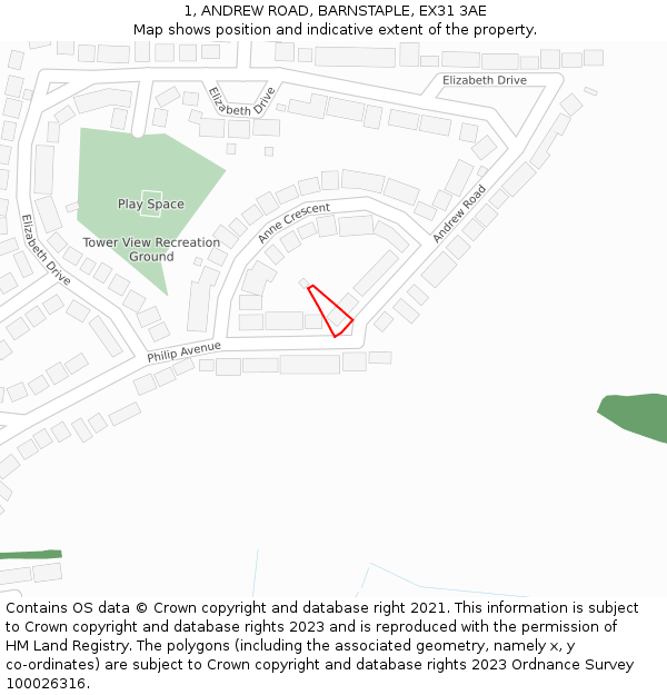 1, ANDREW ROAD, BARNSTAPLE, EX31 3AE: Location map and indicative extent of plot