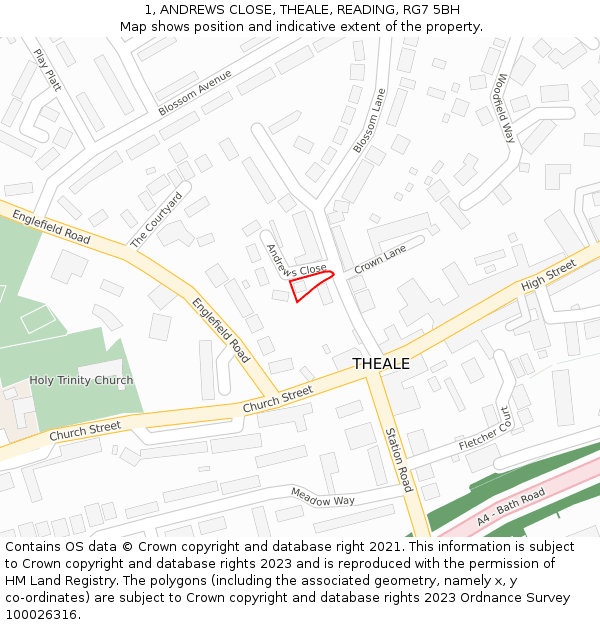 1, ANDREWS CLOSE, THEALE, READING, RG7 5BH: Location map and indicative extent of plot