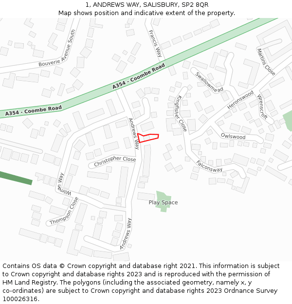 1, ANDREWS WAY, SALISBURY, SP2 8QR: Location map and indicative extent of plot