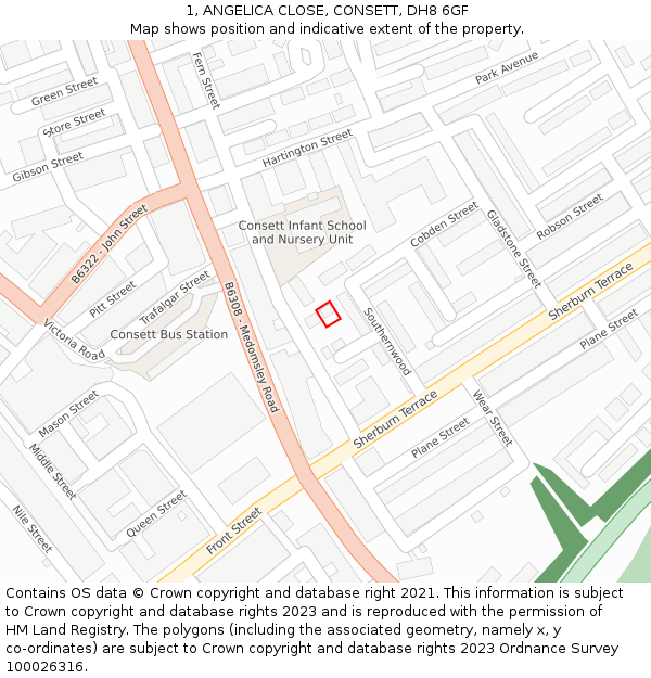 1, ANGELICA CLOSE, CONSETT, DH8 6GF: Location map and indicative extent of plot