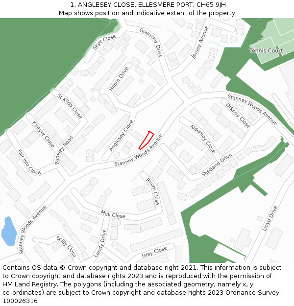 1, ANGLESEY CLOSE, ELLESMERE PORT, CH65 9JH: Location map and indicative extent of plot
