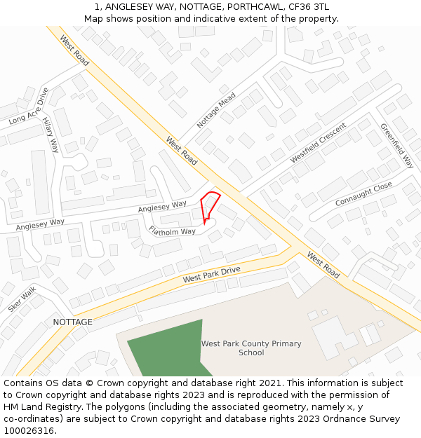 1, ANGLESEY WAY, NOTTAGE, PORTHCAWL, CF36 3TL: Location map and indicative extent of plot