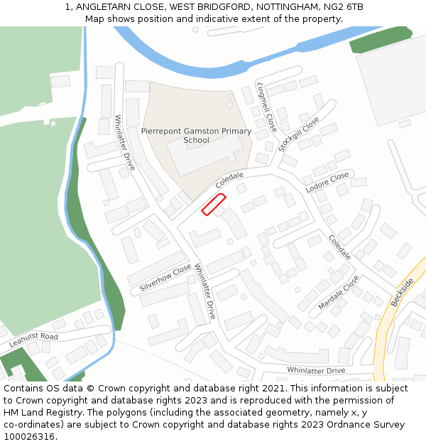 1, ANGLETARN CLOSE, WEST BRIDGFORD, NOTTINGHAM, NG2 6TB: Location map and indicative extent of plot