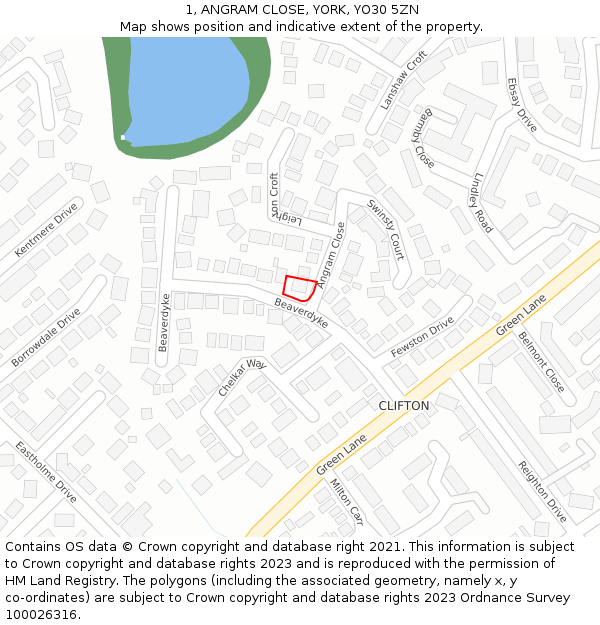 1, ANGRAM CLOSE, YORK, YO30 5ZN: Location map and indicative extent of plot