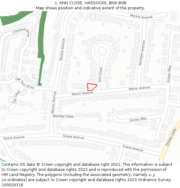 1, ANN CLOSE, HASSOCKS, BN6 8NB: Location map and indicative extent of plot