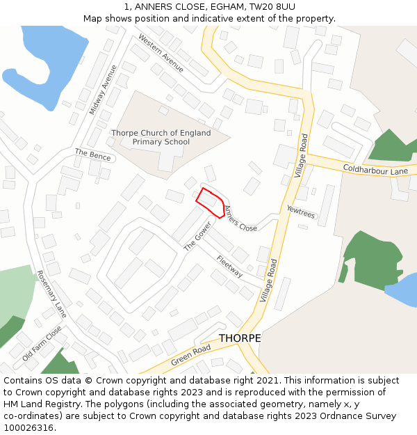 1, ANNERS CLOSE, EGHAM, TW20 8UU: Location map and indicative extent of plot