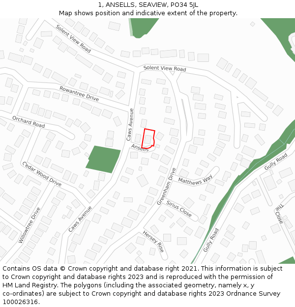 1, ANSELLS, SEAVIEW, PO34 5JL: Location map and indicative extent of plot