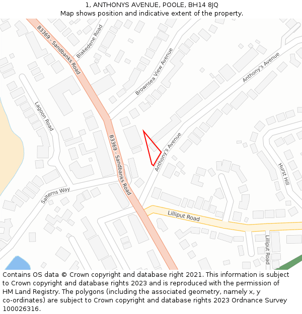 1, ANTHONYS AVENUE, POOLE, BH14 8JQ: Location map and indicative extent of plot