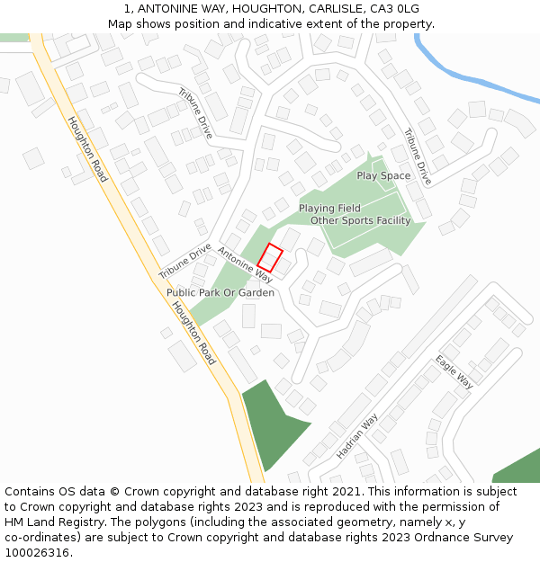 1, ANTONINE WAY, HOUGHTON, CARLISLE, CA3 0LG: Location map and indicative extent of plot