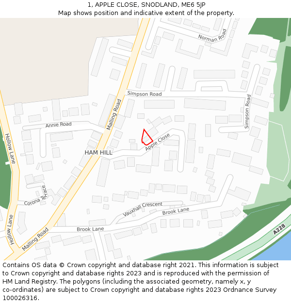 1, APPLE CLOSE, SNODLAND, ME6 5JP: Location map and indicative extent of plot