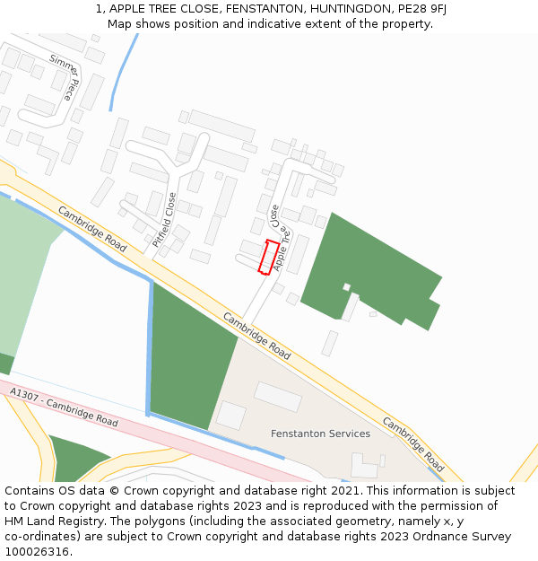 1, APPLE TREE CLOSE, FENSTANTON, HUNTINGDON, PE28 9FJ: Location map and indicative extent of plot