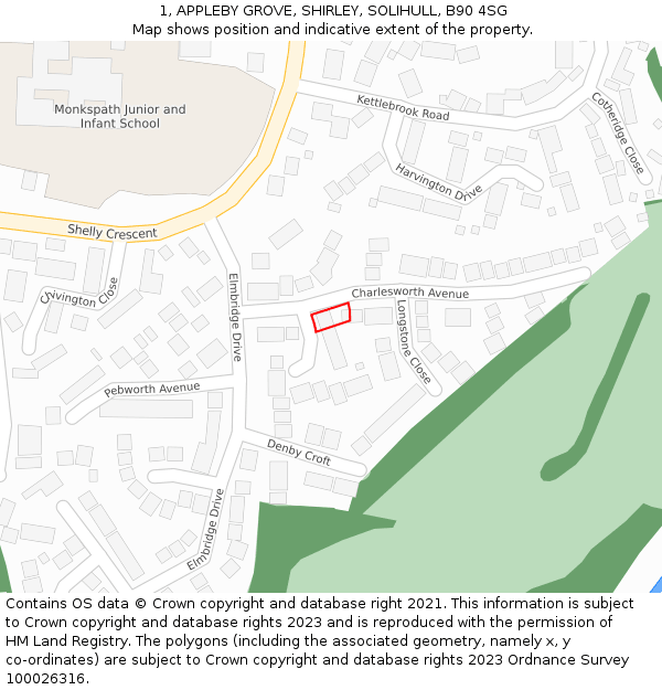 1, APPLEBY GROVE, SHIRLEY, SOLIHULL, B90 4SG: Location map and indicative extent of plot