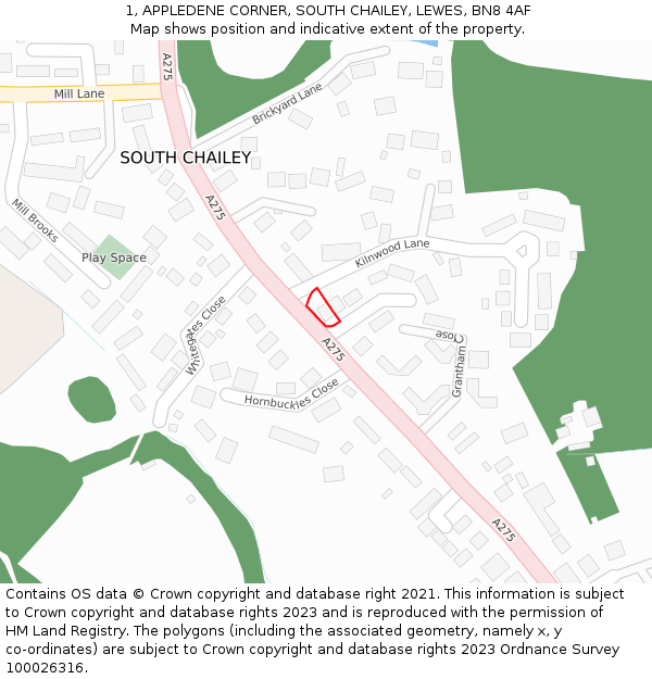 1, APPLEDENE CORNER, SOUTH CHAILEY, LEWES, BN8 4AF: Location map and indicative extent of plot