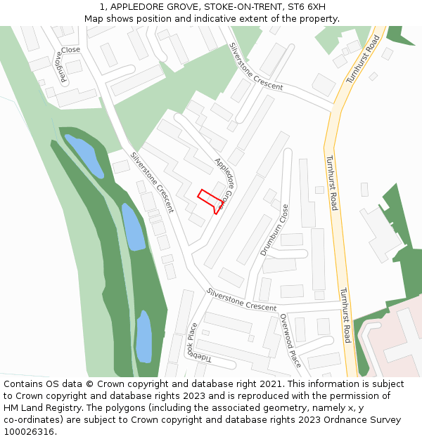 1, APPLEDORE GROVE, STOKE-ON-TRENT, ST6 6XH: Location map and indicative extent of plot