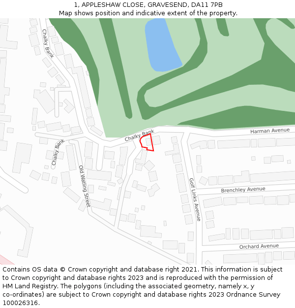 1, APPLESHAW CLOSE, GRAVESEND, DA11 7PB: Location map and indicative extent of plot