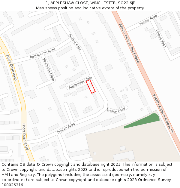 1, APPLESHAW CLOSE, WINCHESTER, SO22 6JP: Location map and indicative extent of plot