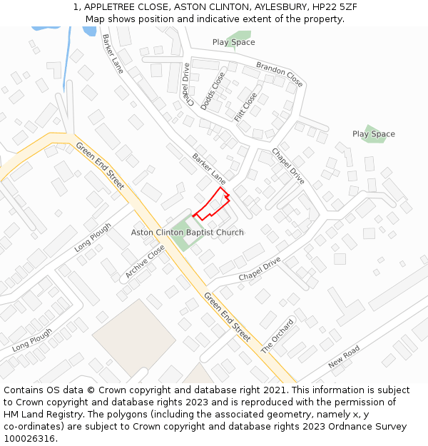 1, APPLETREE CLOSE, ASTON CLINTON, AYLESBURY, HP22 5ZF: Location map and indicative extent of plot