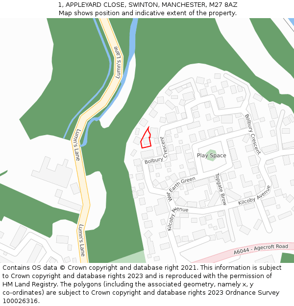 1, APPLEYARD CLOSE, SWINTON, MANCHESTER, M27 8AZ: Location map and indicative extent of plot