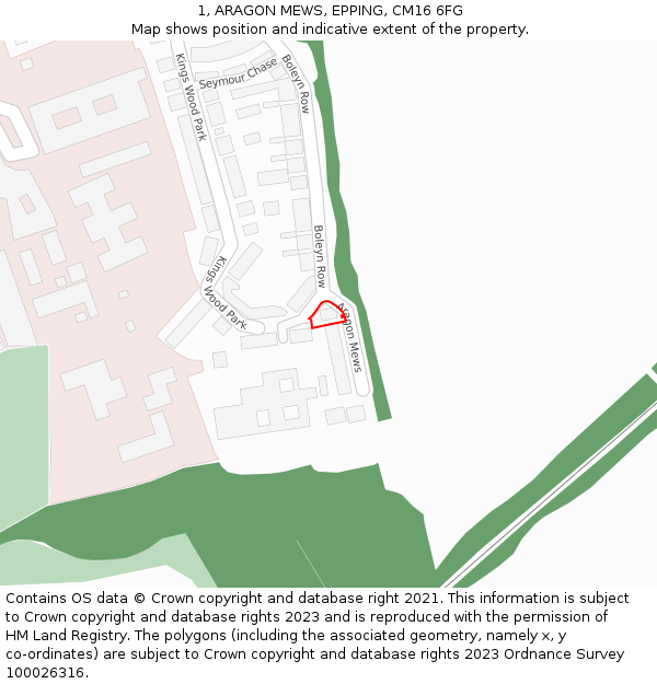 1, ARAGON MEWS, EPPING, CM16 6FG: Location map and indicative extent of plot