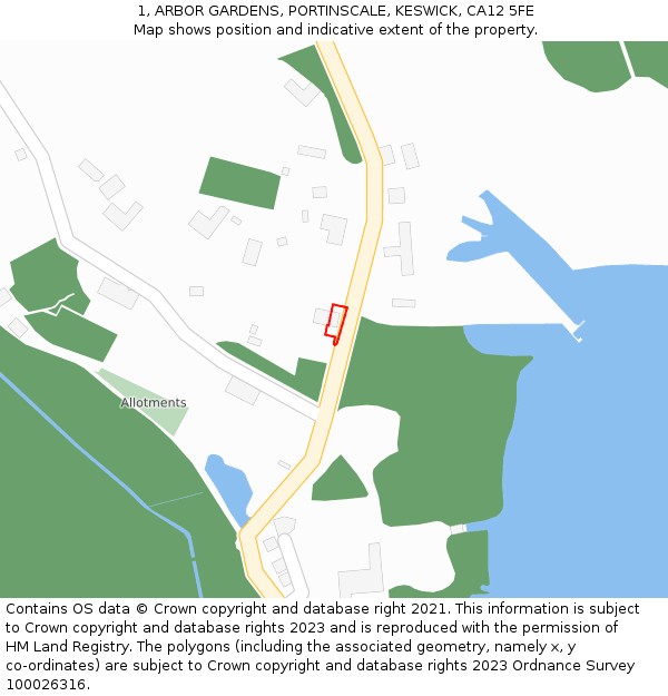 1, ARBOR GARDENS, PORTINSCALE, KESWICK, CA12 5FE: Location map and indicative extent of plot