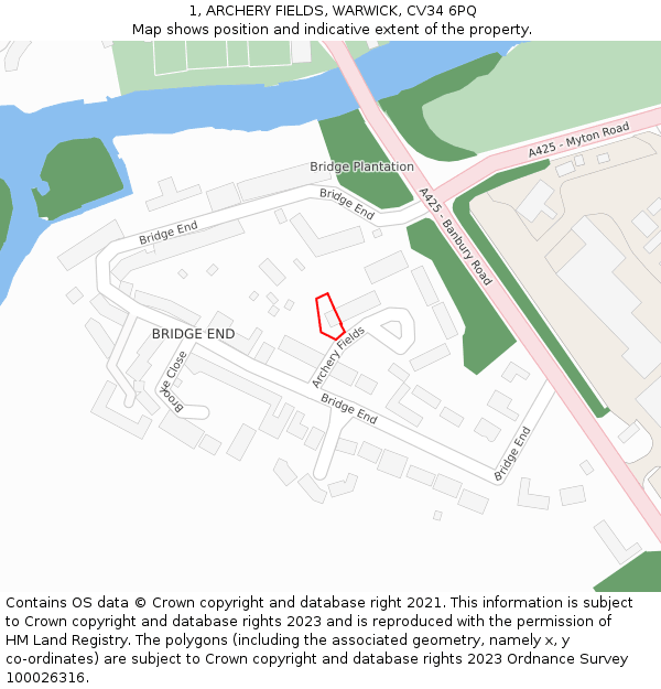 1, ARCHERY FIELDS, WARWICK, CV34 6PQ: Location map and indicative extent of plot