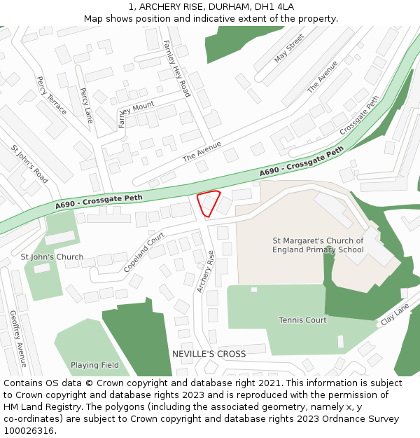 1, ARCHERY RISE, DURHAM, DH1 4LA: Location map and indicative extent of plot