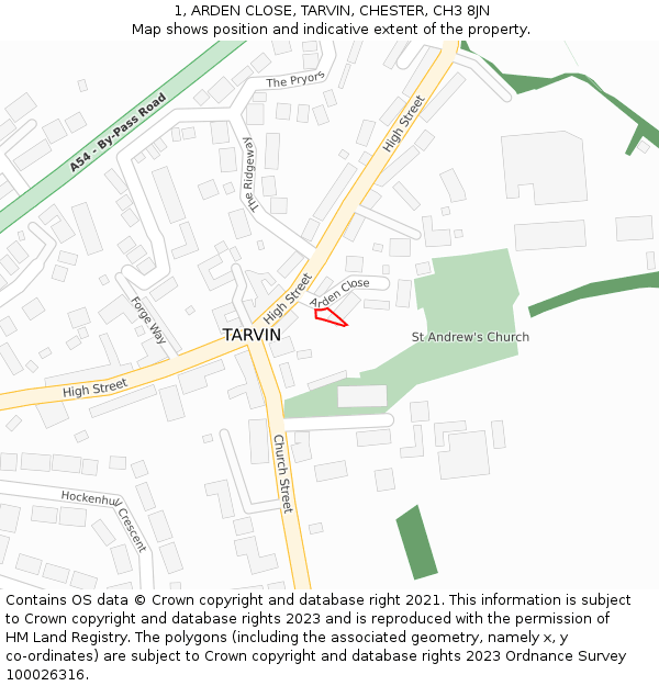 1, ARDEN CLOSE, TARVIN, CHESTER, CH3 8JN: Location map and indicative extent of plot